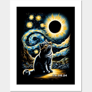 Solar Eclipse Shorthair Serenity: Chic Tee with Exotic Shorthair Cats Posters and Art